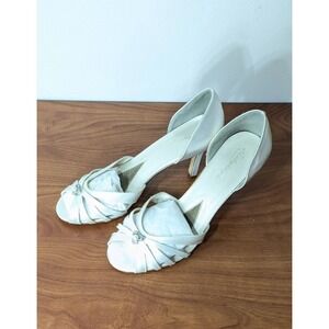 Michaelangelo White Satin Open-Toe‎ JEWELED PEARL Shoes Wedding Bridal 'Macy' 9W